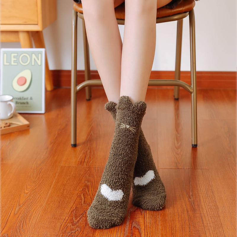 Winter Fuzzy Cartoon Animal Slipper Socks Warm and Thick Mid Tube Warm Socks